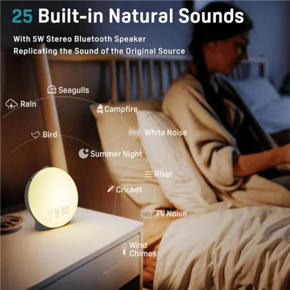 Sunrise Alarm Clock White Noise Sound Machine Bluetooth Night Light Bedroom Kids